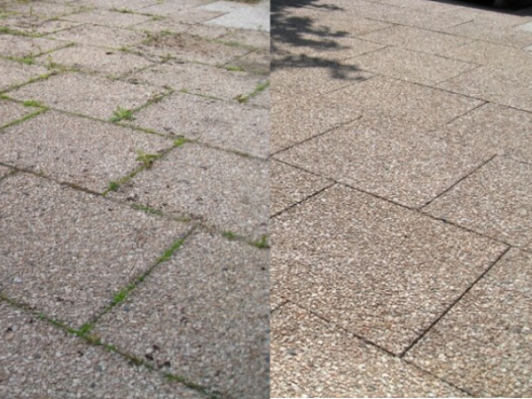 Patio cleaning before and after